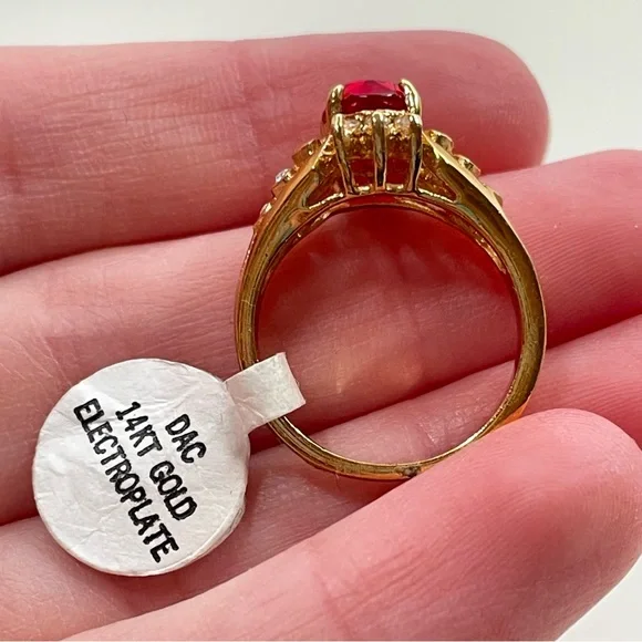 NWT DAC 14K GOLD Electroplated Red Rhinestone Gifting Christmas Holiday Ring - Picture 4 of 7